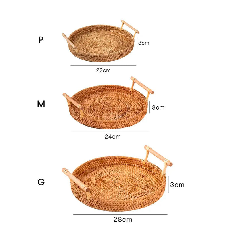 Bandeja Decorativa de Rattan Feita à Mão