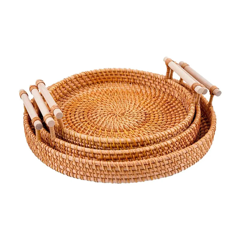 Bandeja Decorativa de Rattan Feita à Mão