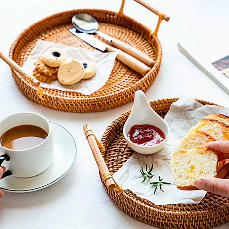 Bandeja Decorativa de Rattan Feita à Mão