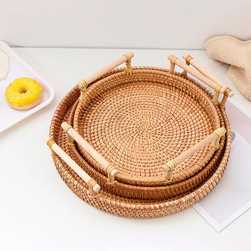 Bandeja Decorativa de Rattan Feita à Mão