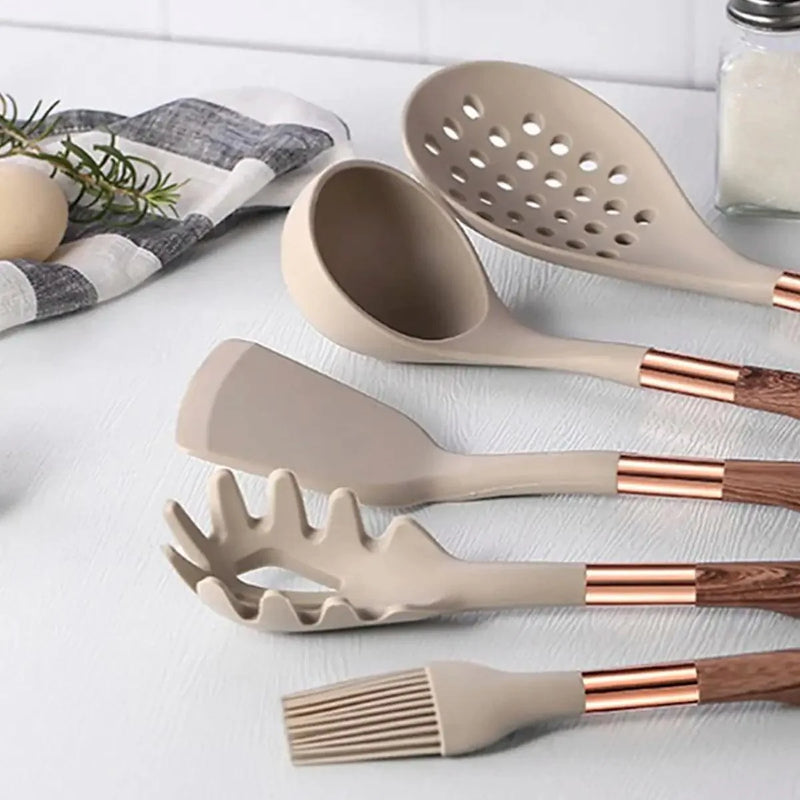 Kit Utensílios de Silicone para Cozinha 6 ou 10 Peças Rose Gold