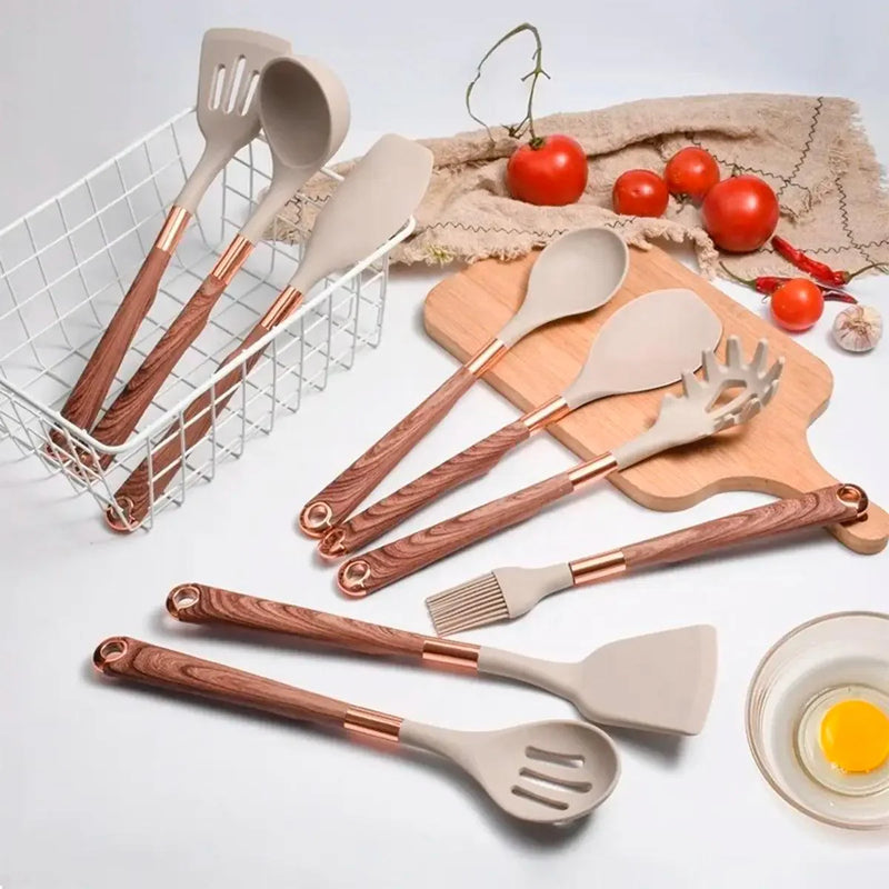 Kit Utensílios de Silicone para Cozinha 6 ou 10 Peças Rose Gold