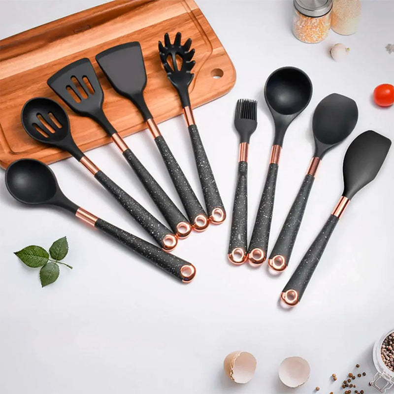 Kit Utensílios de Silicone para Cozinha 6 ou 10 Peças Rose Gold