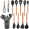 Kit Utensílios de Silicone para Cozinha 12 Peças Cabo Madeira