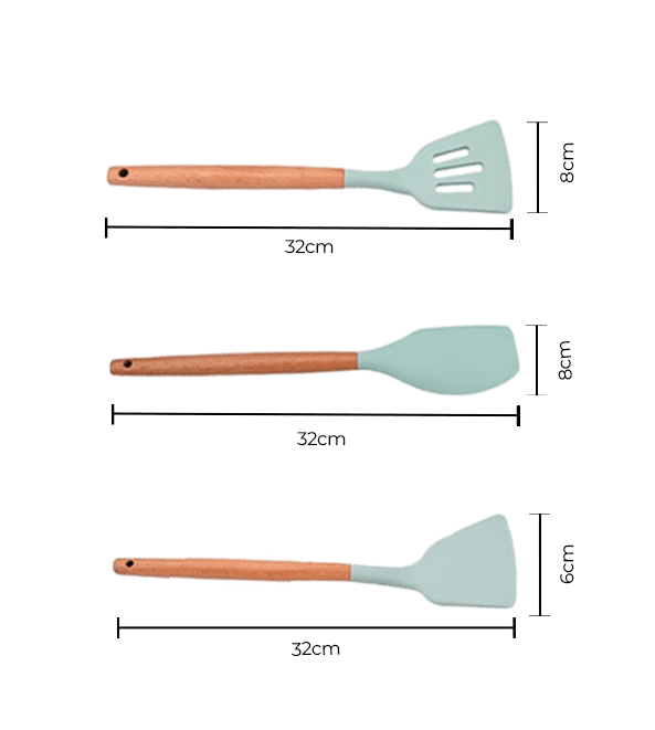 Kit Utensílios de Silicone para Cozinha 12 Peças Cabo Madeira