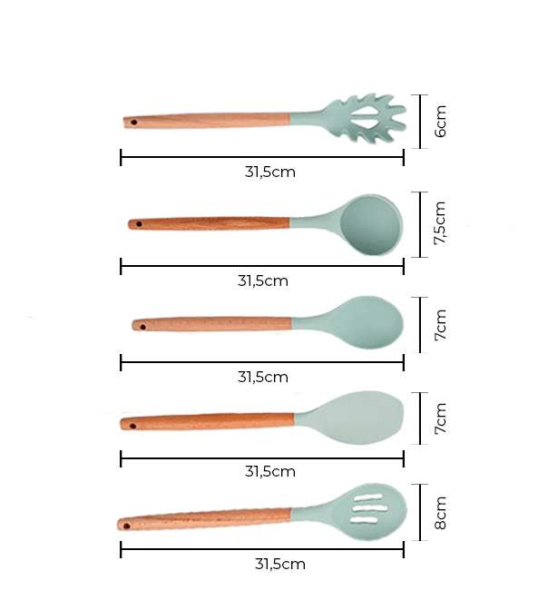 Kit Utensílios de Silicone para Cozinha 12 Peças Cabo Madeira