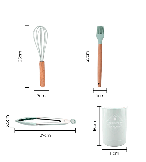 Kit Utensílios de Silicone para Cozinha 12 Peças Cabo Madeira