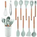 Kit Utensílios de Silicone para Cozinha 12 Peças Cabo Madeira