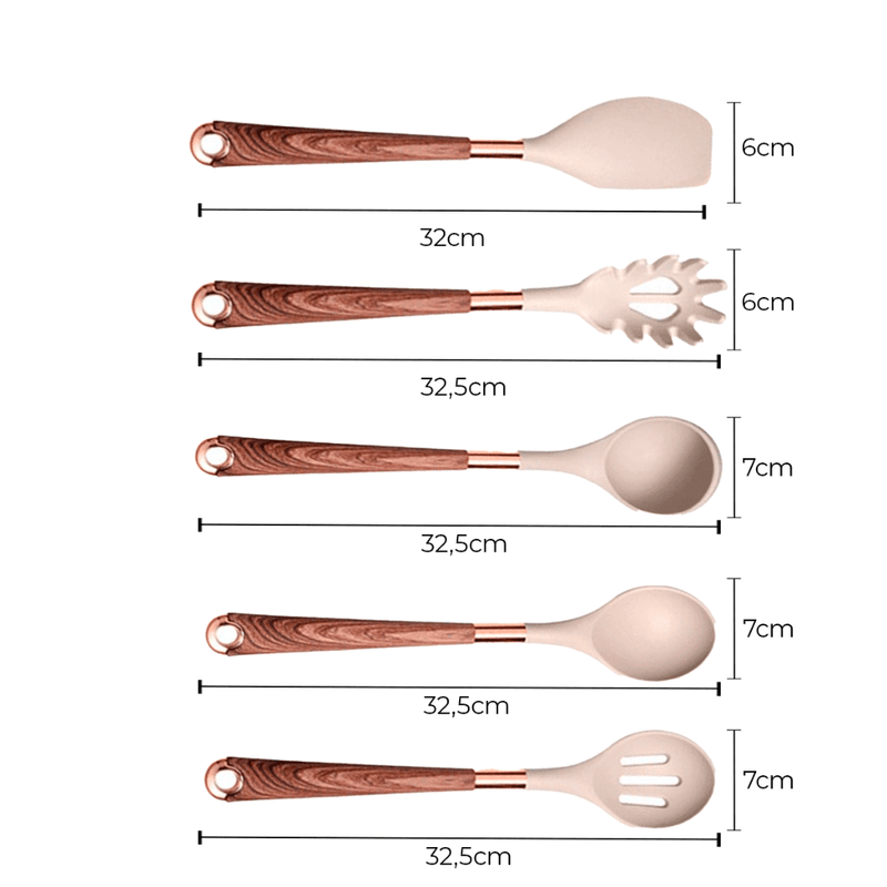 Kit Utensílios de Silicone para Cozinha 6 ou 10 Peças Rose Gold