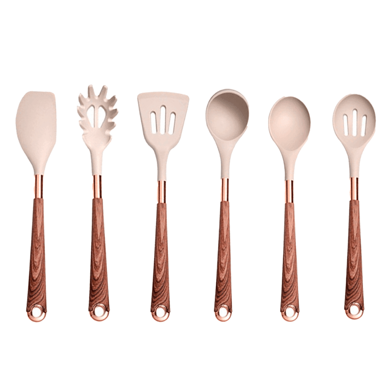 Kit Utensílios de Silicone para Cozinha 6 ou 10 Peças Rose Gold