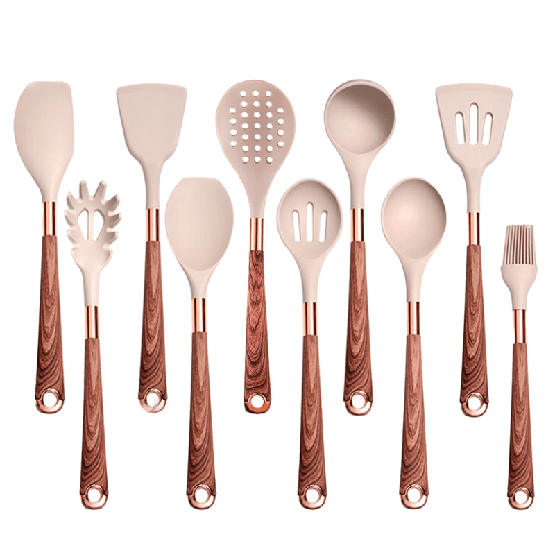 Kit Utensílios de Silicone para Cozinha 6 ou 10 Peças Rose Gold