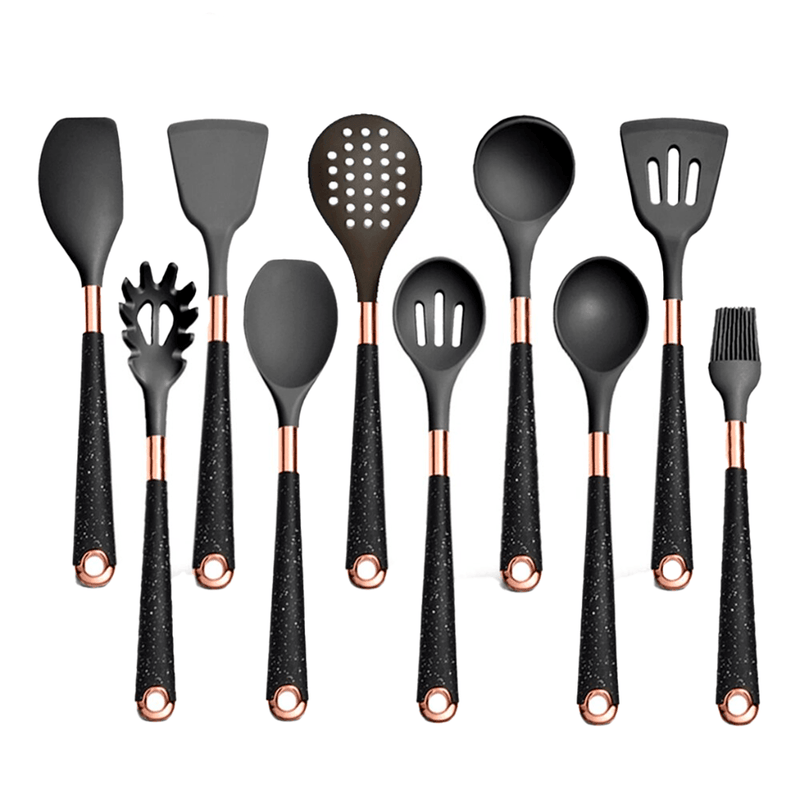 Kit Utensílios de Silicone para Cozinha 6 ou 10 Peças Rose Gold