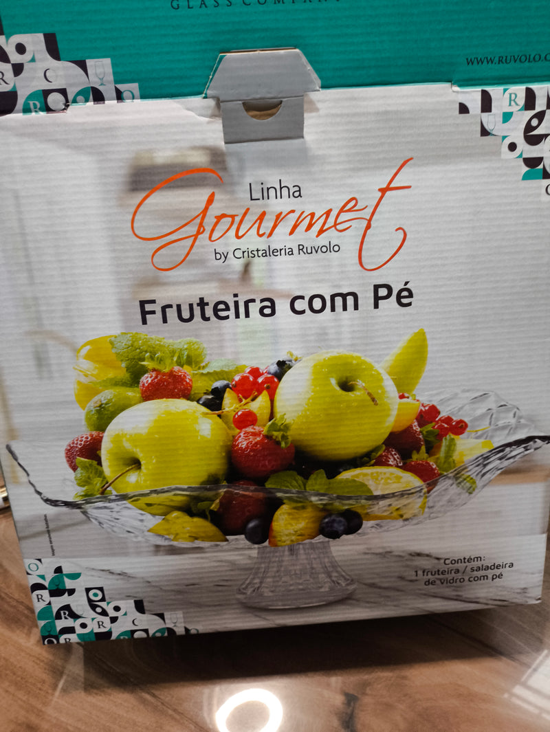 Fruteira com pé de apoio de vidro